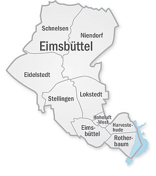Karte des Bezirks Eimsbüttel mit Stadtteilen
